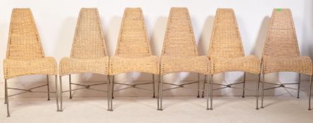 SIX VINTAGE WICKER SPIRAL BACK REST DINING CHAIRS