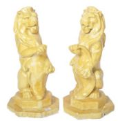 20TH CENTURY MATCHING PAIR OF POTTERY GARDEN LION FIGURES