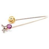 2 9CT GOLD & DIAMOND STICKPINS