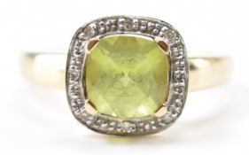 GOLD PERIDOT & DIAMOND HALO RING