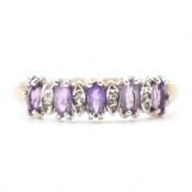HALLMARKED 9CT GOLD AMETHYST & DIAMOND RING