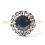 18CT GOLD SAPPHIRE & DIAMOND CLUSTER RING