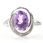 HALLMARKED 9CT GOLD AMETHYST & DIAMOND RING
