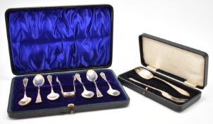 VICTORIAN SILVER TEA SPOON SET & ART DECO FORK & SPOON SET