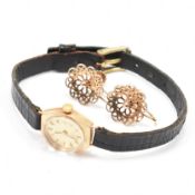 9CT GOLD EARRINGS & WATCH