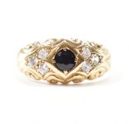 HALLMARKED 9CT GOLD SAPPHIRE & CZ RING