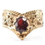GOLD & GARNET WISHBONE RING