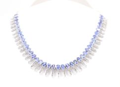 WHITE GOLD TANZANITE & DIAMOND FRINGE NECKLACE