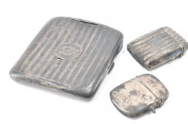 GROUP OF SILVER ANTIQUE ITEMS - VESTAS & CIGARETTE CASE