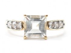 HALLMARKED 9CT GOLD AQUAMARINE & DIAMOND RING