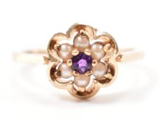 HALLMARKED 9CT GOLD AMETHYST & SEEDPEARL RING