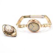 1920S 9CT GOLD MOERIS GOLD WRIST WATCH & VICTORIAN BROOCH