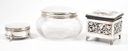 THREE ANTIQUE SILVER HALLMARKED DRESSING TABLE POTS
