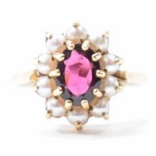 HALLMARKED 9CT GOLD PEARL & GARNET RING