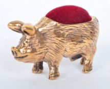 VINTAGE BRASS & VELVET PIG PIN CUSHION