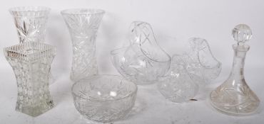 COLLECTION OF VINTAGE CUT GLASS - VASE - BOWL - BASKETS