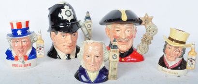 A COLLECTION OF FIVE VINTAGE CERAMIC ROYAL DOULTON TOBY JUGS