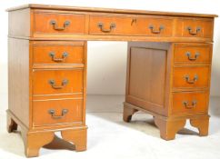19TH CENTURY REVIVAL YEW WOOD TWIN PEDESTAL LEATHER DESK