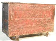 19TH CENTURY ITALIAN CARVED WOOD SARDINIAN COFFER CHEST