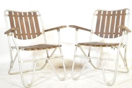PAIR OF RETRO 1970'S TEAK WOOD & ALUMINIUM GARDEN CHAIRS