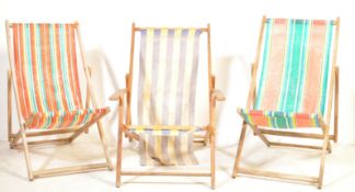 THREE VINTAGE STRIPED BEACH DECK CHAIRS