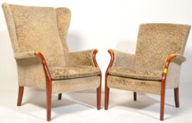 PAIR RETRO MAHOGANY PARKER KNOLL WINGBACK ARMCHAIRS