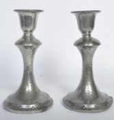 PAIR OF BARONIAL PEWTER ARTS AND CRAFTS CANDLESTICKS