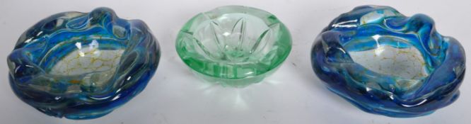 THREE MID CENTRUY ITALIAN ART GLASS MDINA MALTESE BOWLS