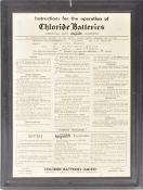 CHLORIDE BATTERIES - MID 20TH CENTURY CARDBOARD SIGN