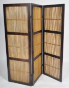 RETRO MID CENTURY TEAK AND BAMBOO THREE PANEL SCREEN