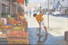 M.D POORE - BODRUM MARKET - OIL ON BOARD PAINTING