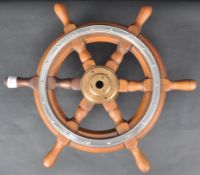 VINTAGE OAK & BRONZE SHIPS WHEEL