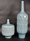 TWO LARGE CONTEMPORARY SCANDI BLUE CERAMIC VASES