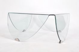 LARGE RETRO MODERNIST ART GLASS CENTRE TABLE