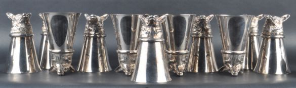 SET OF LARGE SILVER PLATED FOX HUNTING STIRRUP CUPS