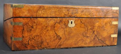 VICTORIAN 19TH CENTURY WALNUT AND BRASS BOUND WRITING SLOPE