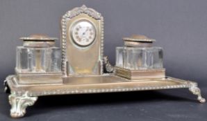 EARLY 20TH CENTURY BRONZE DESK STAND WITH CLOCK