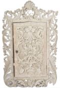 LATE 18TH CENTURY CARVED WALNUT PAINTED MURAL CUPBOARD