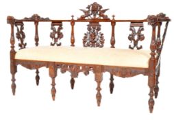 19TH CENTURY MANNER CARVED OAK TRIPLE CHAIR SEAT