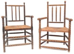 PAIR OF 19TH CENTURY ARTS & CRAFTS BOBBIN TURNED ARMCHAIRS