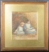 LINNIE WATT TWO CHILDREN READING WATERCOLOUR
