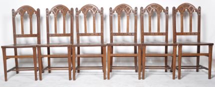 SET OF SIX ARTS & CRAFTS GOTHIC DINING CHAIRS
