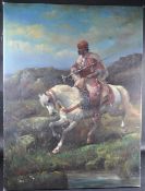 19TH CENTURY OIL ON CANVAS PAINTING OF EASTERN WARRIOR