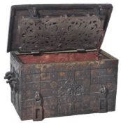 17TH CENTURY IRON DUTCH PAINTED ARMADA CHEST