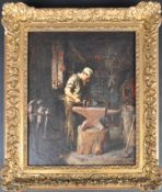 F G COTMAN (1850-1920) - OIL PAINTING OF A BLACKSMITH