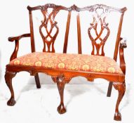 19TH CENTURY VICTORIAN MAHOGANY TWO SEATER BENCH