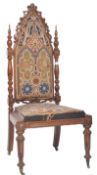 19TH CENTURY WALNUT ECCLESIASTICAL GOTHIC TAPESTRY CHAIR