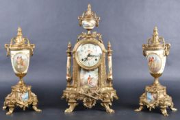 20TH CENTURY GILT ORMOLU & PORCELAIN MANTEL CLOCK