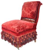 19TH CENTURY VICTORIAN RED VELVET PADDED CHAIR
