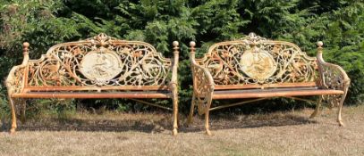 PAIR OF ORIGINAL CAST IRON COALBROOKDALE MEDALLION BENCHES